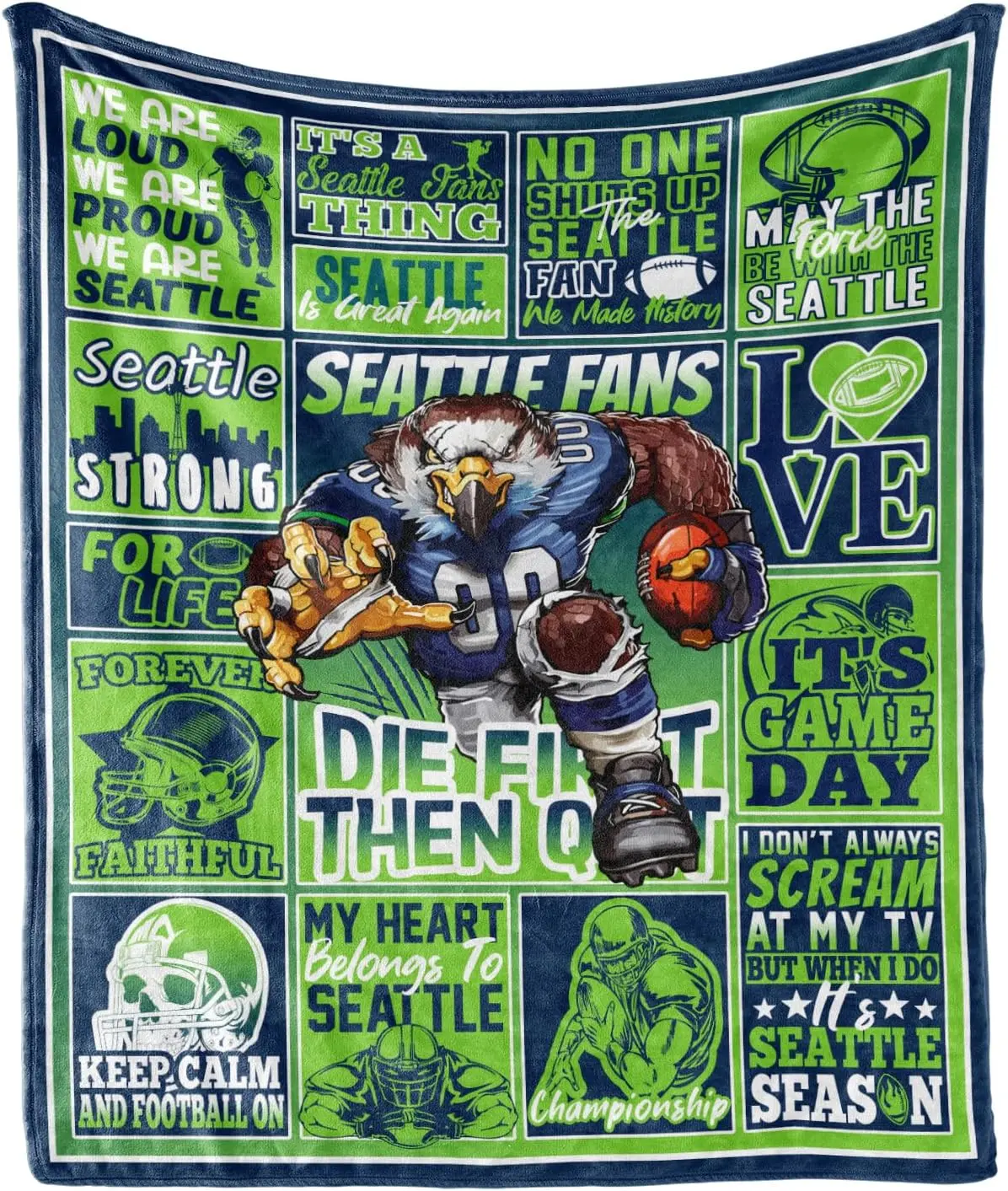 Seattle Football Blanket Gifts, Football Style Throw Blanket for Football Fans, Super Soft Cozy Football Flannel Blanket for Bedroom Living Room 60"x50"a