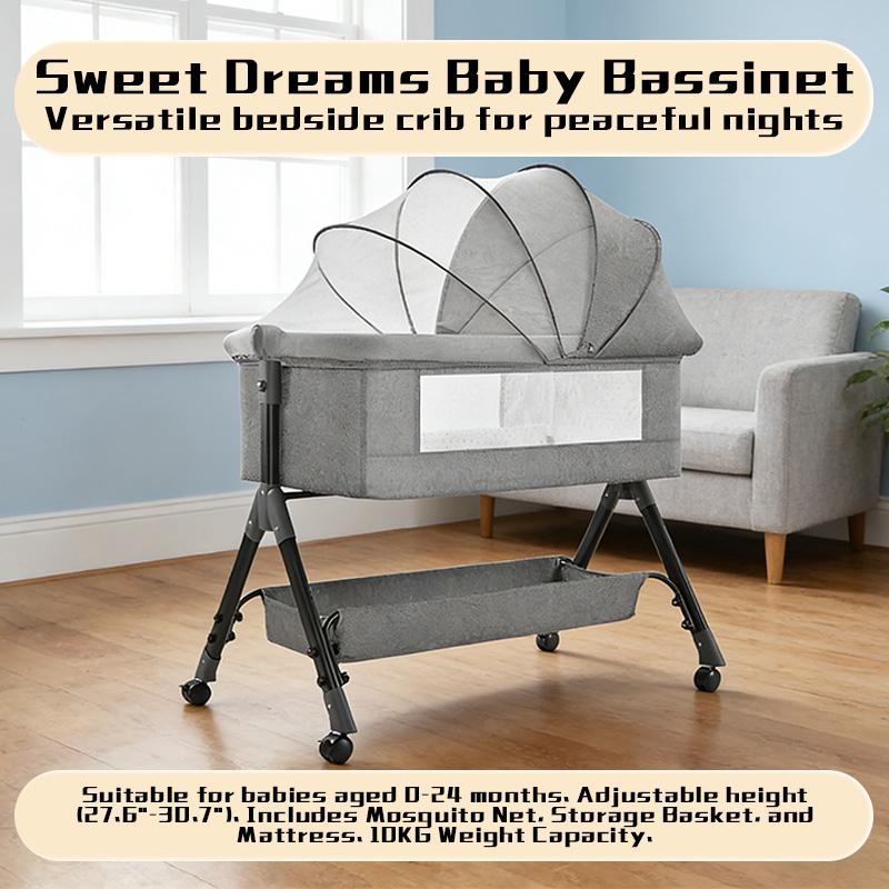 Bedside Bassinet Baby Crib, Baby Bassinets Bedside Sleeper with Large Curvature Cradle, Height Adjustable, Movable Bedside Crib with Mosquito Net and Wheels, Load-Bearing 22.04 Pounds 1 Set Bedside Bassinet Baby Crib, Baby Bassinets Bedside Sleeper with Large Curvature Cradle, Height Adjustable, Movable Bedside Crib with Mosquito Net and Wheels, Load-Bearing 22.04 Pounds 1 Set