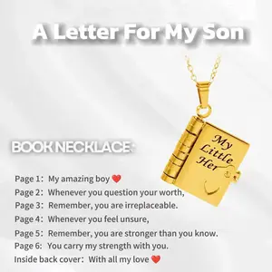 My Little Star Book Locket Necklace, Gold Stainless Steel Openable Pendant with Hidden Engraved Message, Meaningful Love Keepsake Jewelry, Ideal Gift for Daughter/Her, Adjustable Chain for Daily Wear outdoorfun