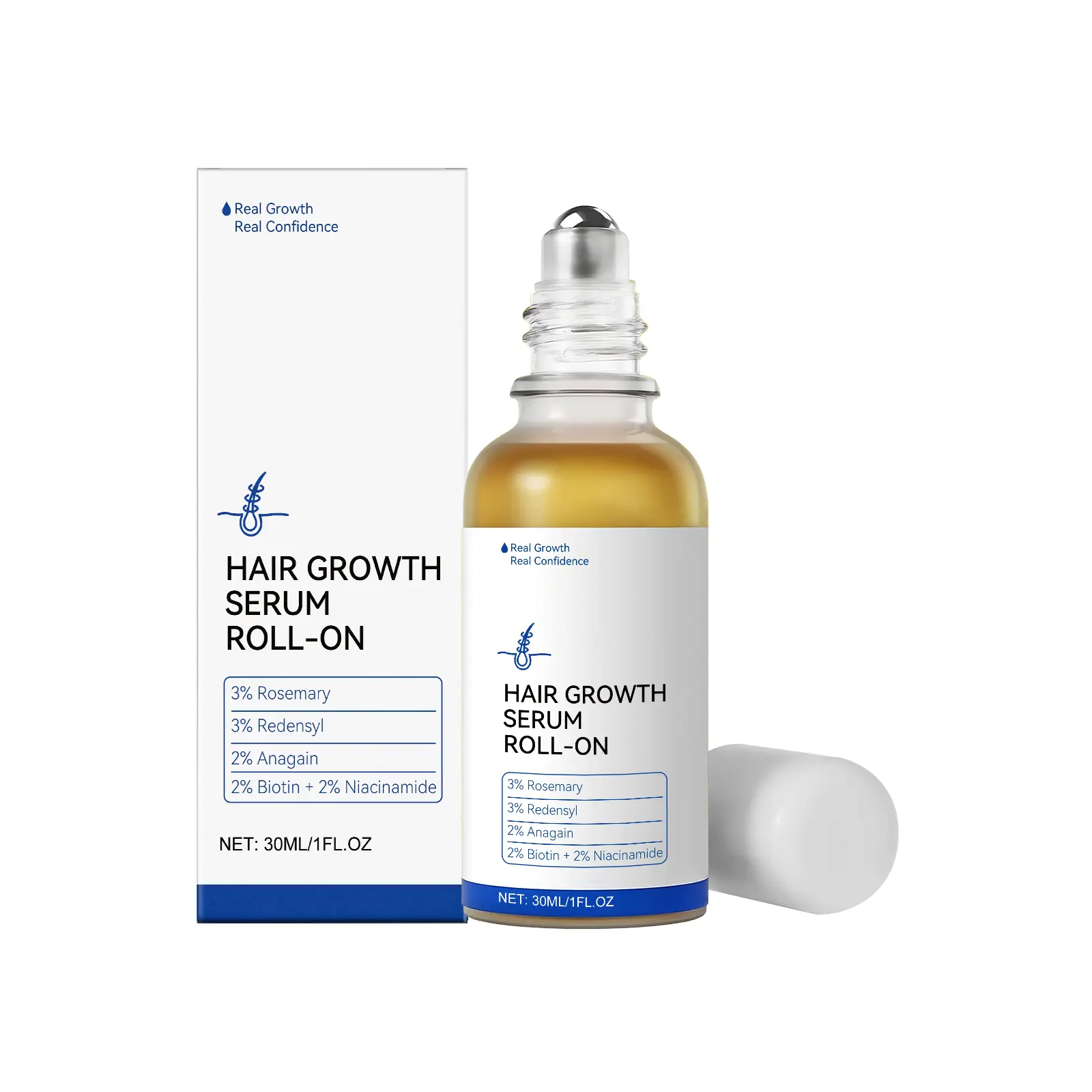 AMZ Moisturizing Hair Growth Roll-On Essence - Scalp Treatment with Rosemary Oil & Glycerin for Thinning Hair, Nourishing Hair Loss Serum for Fuller, Stronger Hair