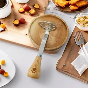 SongTai Food-grade Stainless Steel Bear-shaped Masher with Wooden Handle, Potato Mud Press, Household Baking & Baby Food Mashing Tool