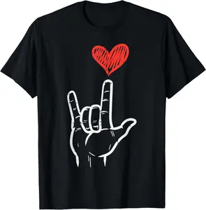 [100% Cotton]Valentines Day I Love You Hand Sign ASL Heart Women Kids Men T-Shirt