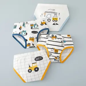 Boys' Pure Cotton Underwear 4-Pack Baby Children's Breathable & Comfortable Soft Cute Cartoon Pattern Shorts Suitable for All Seasons