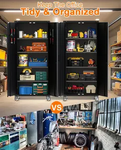 Metal Storage Cabinet with Wheels 72" H- Steel Garage Organization with Pegboard, 4 Adjustable Shelves, and Lockable Rolling Design for Home, Garage, or Office Use