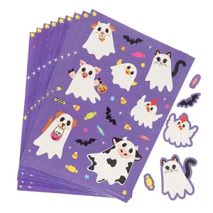 Halloween Ghost Animal Character Sticker Sheets - 5" x 7", 24 Pcs