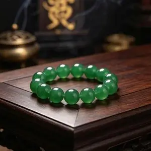 Natural Full Green Chalcedony Single Loop Meditation Mala, Taoist Nourish Body & Mind, Purify Negative Energy, Lucky Protective Bracelet