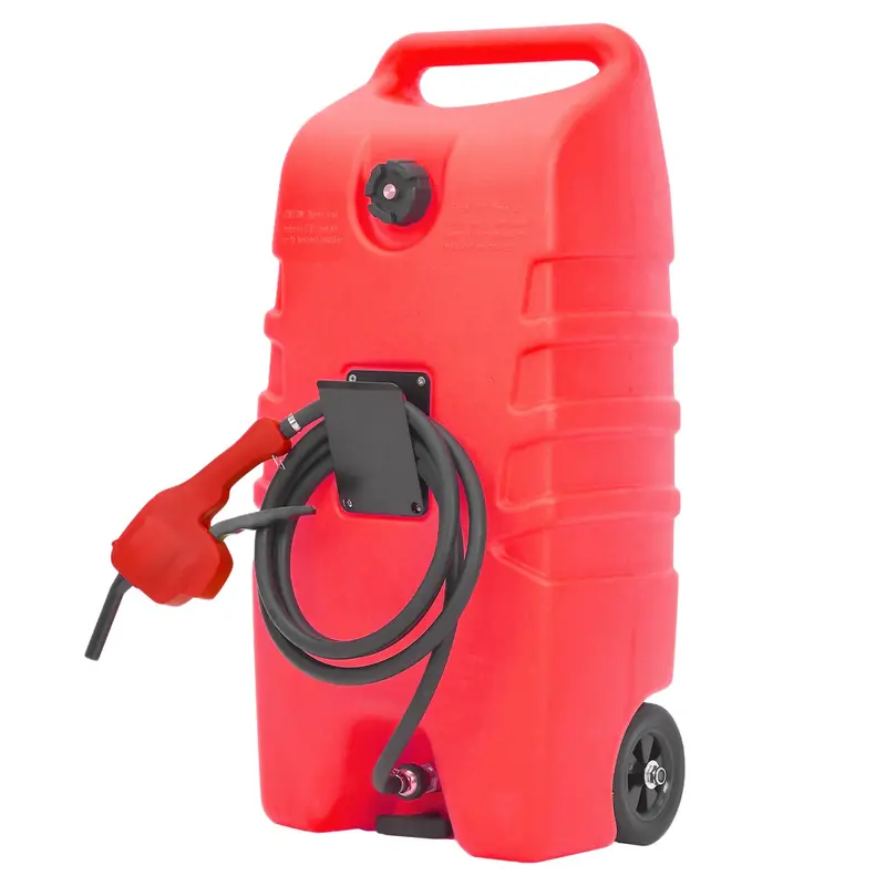 14 Gallon Fuel Tank, Portable Diesel Transfer Gas Can, Manual Transfer Nozzle, Fuel Container, Heavy-Duty Fuel Caddy for Car, ATV, Weeder, Boat, Red