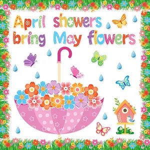 Spring Bulletin Board Decorations April Showers Bring May  Decorations Spring Cut Outs Decorations for School Classroom Office Chalkboard Door Party Decor