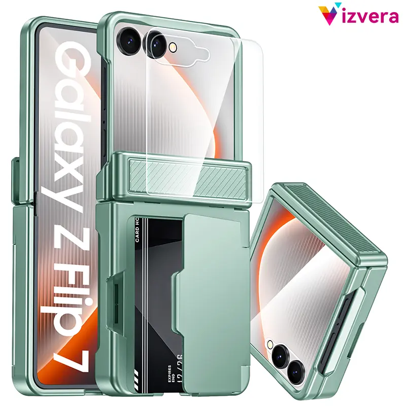Vizvera for Samsung Galaxy Z Flip 7  / Z Flip 6 Wallet Case – RFID Blocking Card Holder (2-3 Cards) • Full Hinge Protection • Built-in 9H Screen Protector • Military-Grade Drop Protection • Matte Anti-Fingerprint Cover #SummerVibes backtoschool tiktokshop
