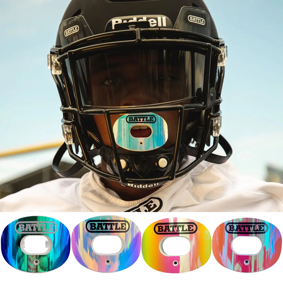Battle Sports Iridescent Oxygen Lip Protector Mouthguard, One Size, Absorber