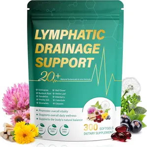 Lymphatic Drainage Supplement 300 Softgels 21 in 1 Herbal Blend with Echinacea Dandelion Burdock Root Lymph System Support Fluid Balance and Immune System for Women and Men Daily Full Body Detox and Antioxidant Wellness Formula
