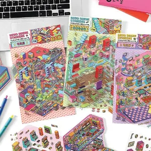 Creative 2.5D Scene Sticker, 4 Counts/set DIY Decorative Sticker, DIY Decorative Sticker for Scrapbooking, Journaling, Gift Wrapping, Art Stickers