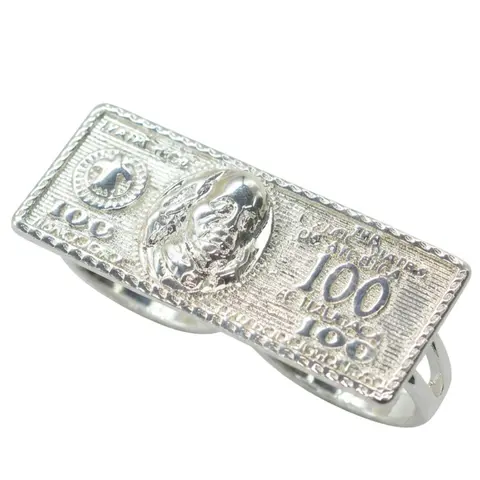 1pc Silver Plated 100 Dollar Bill Embossed Ring, Unisex Retro Coin Shape Closed Band Ring, Hip Hop Daily Jewelry Gift for Halloween Christmas