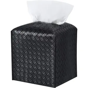 Tissue Box Set PU Leather Tissue Holder Square Facial Tissue Box Tissue Organizer Bathroom, Dresser, Desktop, Car, Black