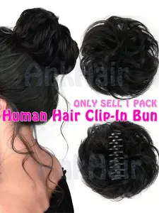 Messy Bun Hair Pieces for Women, Wavy Claw Clip Hair Bun, Human Hair Extensions, Tousled Updo, Daily Wear Hair Clips