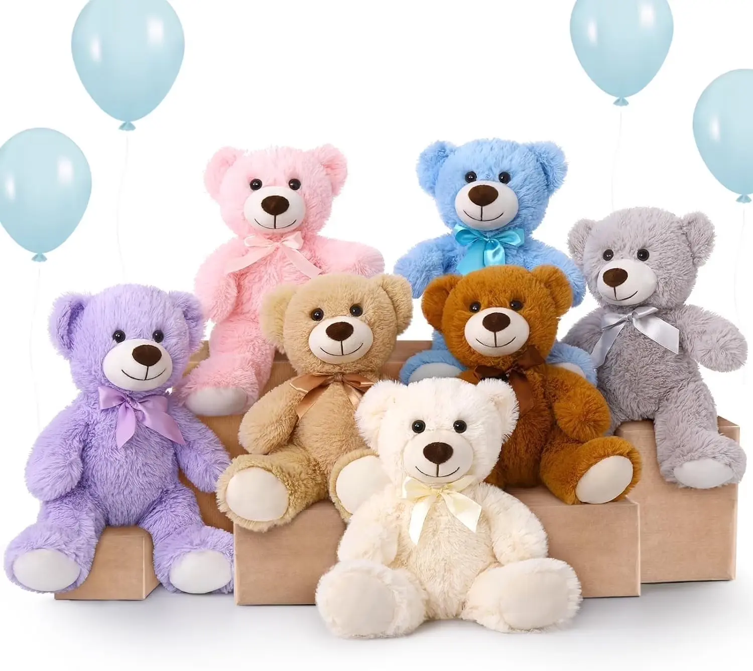 7 Packs Teddy Bears 14'' Bulk Stuffed Animals Plush Bear 7 Colors