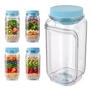 SUSTEAS Salad Jar with Side Opening Leakproof Portable Container Dressing Cup Lid-to-Bowl Design Dishwasher Freezer Safe for Office Gym Travel Picnic Blue
