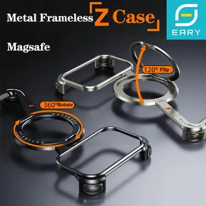 Eary Frameless Case for iPhone 17 Pro/Pro Max/17 Air with 360 ° Rotate Stand Aluminum Metal Shell Shockproof Protector Phone Cover