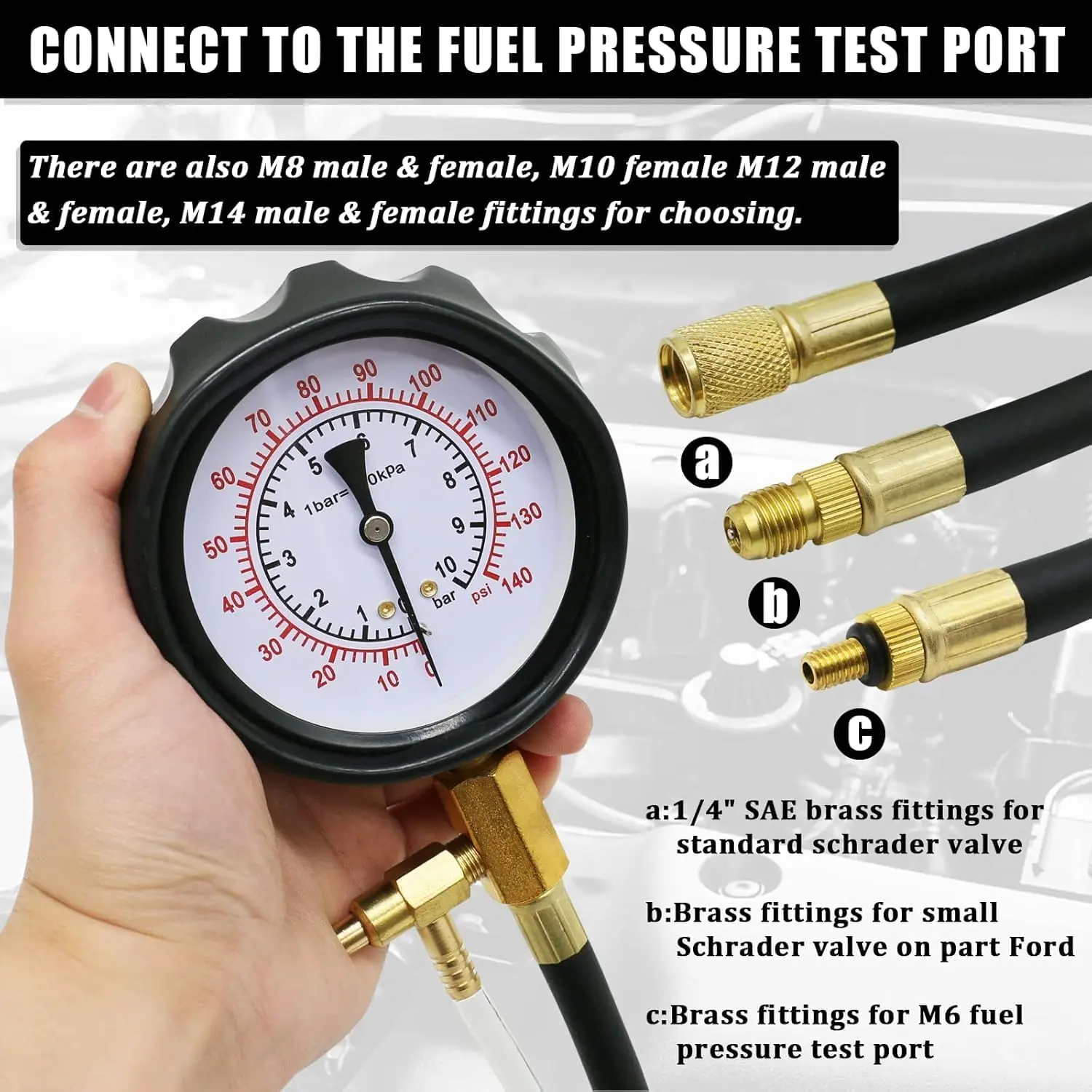 140 PSI Fuel Injection Pump Pressure Tester Kit – Gauge, Hoses & Carrying Case Included