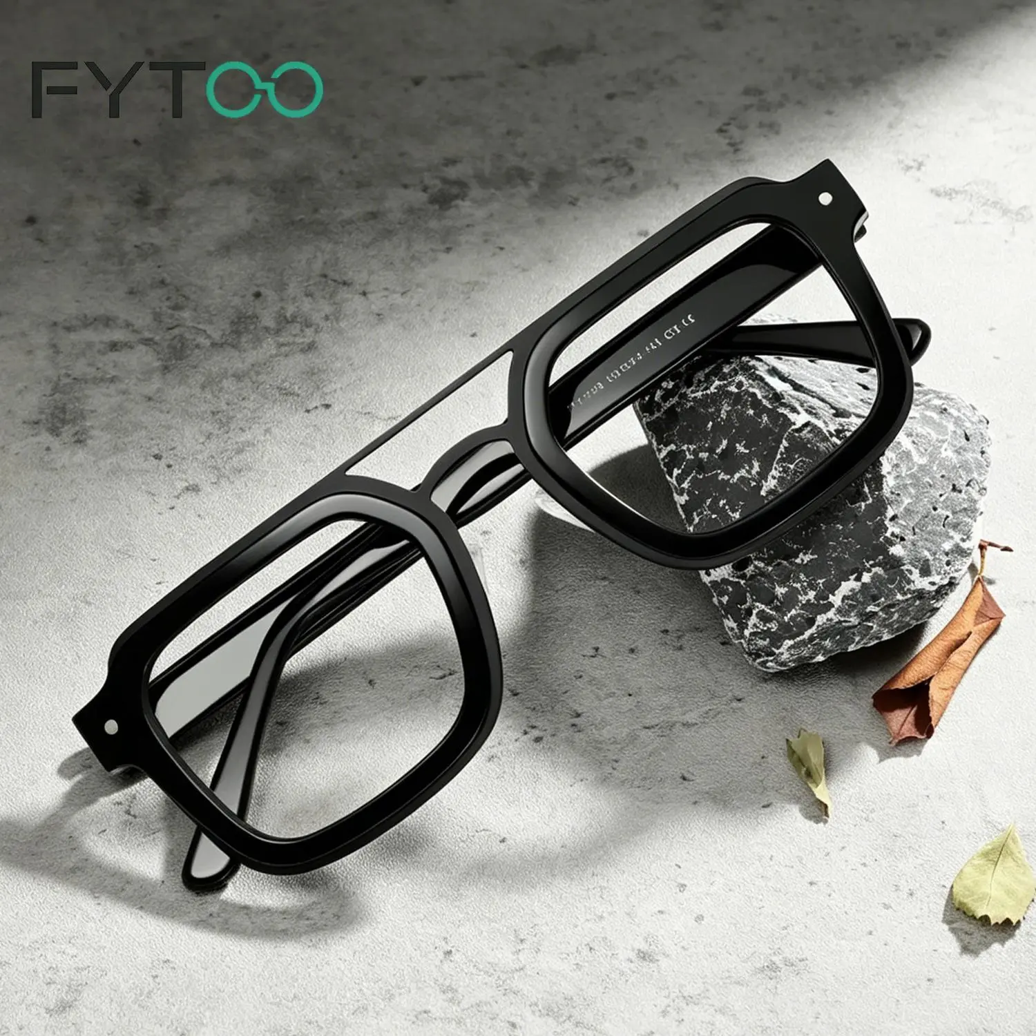 FYTOO Unisex Double Bridge Rectangle Aviator Frames - Acetate Full Rim Resin Stylish Eyewear, Minimalist Luxury Office Design, Replaceable Aftermarket Non-Prescription Frame, Ideal Daily/Dating Wear Gift 813342-01