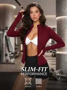 Women's Sporty Jacket with Thumbhole Zipper, Slim-Fitting Breathable Design, Ideal for Yoga, Running, Daily Wear, Home Comfort, Gym, Sports Outerwear