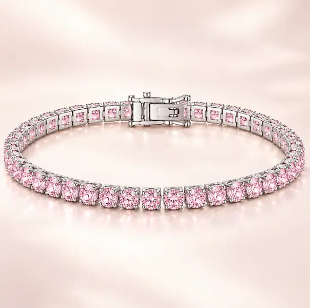 7-inch Pink  Tennis Bracelet for Women, Sparkling Round-Cut Pink Stone Pavé Chain, Elegant Stackable Bracelet, Perfect Gift for Wife or Girlfriend for Everyday Wear, Parties & Special Occasions