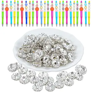 Household daily necessities Nogeqi 100 Pcs 10 mm Spacer Beads for Jewelry Making,Silver Rhinestone Spacer Beads Bulk for Pens,Crystal Charms for DIY Bracelet Necklace Jewelry Making Supplies