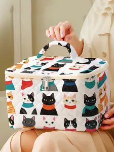 1 piece of scarf-wearing cat pattern 2D printed portable travel makeup, brushes and accessories organizer, storage box toolbox, large capacity travel washing and toiletry storage bag, cute and fashionable makeup bag, Handheld Cosmetic Pouch