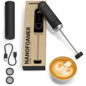 NanoFoamer Lithium Performance Milk Foamer USB-C Rechargeable IP4 Waterproof Dual-Speed Stainless Steel Premium Microfoamed Milk in 30 Seconds Barista-Style Coffee Drinks at Home