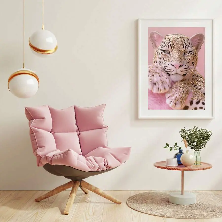 Pink Leopard Canvas Wall Art, Glam Animal Poster Print, Luxury Wildlife Room Decor, Girly Bedroom Wall Decor, Unframed Canvas Poster, Frame Not Included