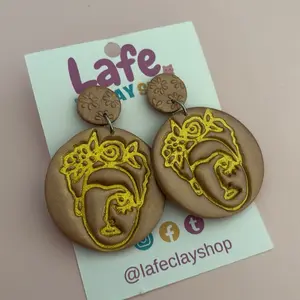 Lafe Clayshop Fridas Earrings - Handcrafted Clay with Gold Detailing for Unique Fashion Accessories