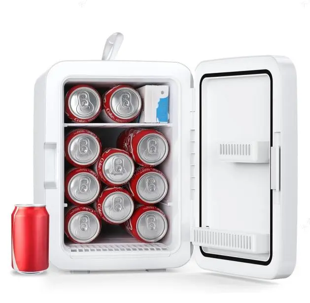Kismile 10L Compact Small Fridge - Portable Dorm Beverage Personal Refrigerator with AC/DC Adapters for Food, Makeup - Household Kitchen Appliance for Bedroom, Office