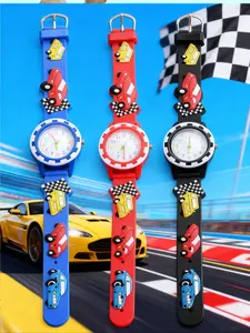 Quartz Watch with Cartoon Racing Car Design, Silicone Strap, Colorful Numerals, Perfect for School and Gifts, Race Car Watch, Quartz Movement