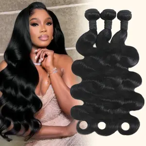 Neihky 12A Human Hair Bundles Natural Black 16 18 20 Inch Body Wave 100% Unprocessed Brazilian Virgin Hair 1/3/4 Bundles Human Hair Extensions Quick Weave