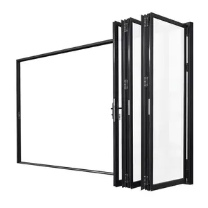 Matte Black Left to Right Out-Swing Thermal Break Aluminum Folding Patio Door with Locks 144 in. x 80 in.