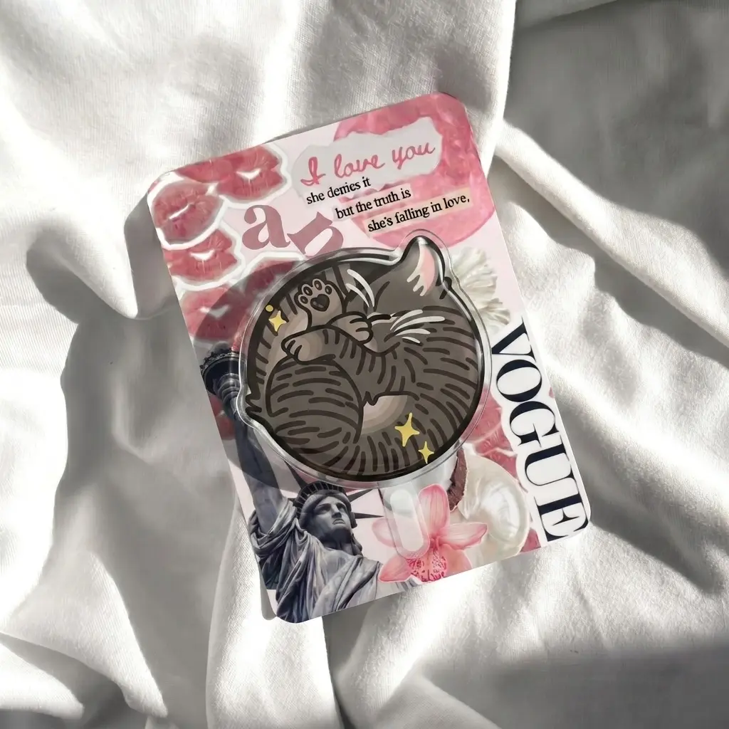 Cute Sleeping Cat Phone Grip | Acrylic Aesthetic Kitten Griptok | Kawaii Cat Lover Gift for Her | Coquette Phone Stand Holder Accessories
