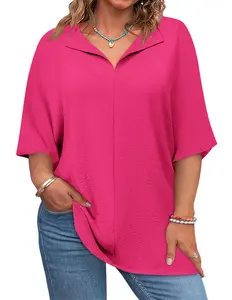 Women's Plus Size L-5XL Knit Blouse - Short Sleeve V-Neck, Sexy, Cute, Oversized Loose-Fit Casual Tunic Top for Summer