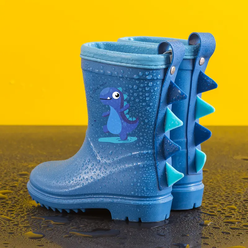 Boys' EVA-Synthetic Dinosaur Animal Print Rain Boots, Waterproof Mid-Calf Round Toe Slip-Resistant Footwear for Toddlers