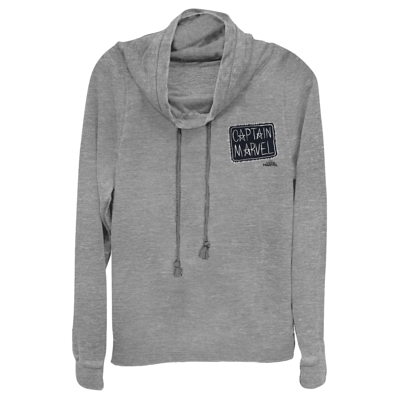 Juniors Womens Marvel Captain Marvel Crayon Patch Logo Cowl Neck Sweatshirt