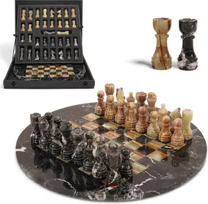 Elborse Marble Chess Set for Adults with Complementary Storage Box, 12" Handmade Chess Board Game with 2 Extra Queens, Unique Gift and Home Décor