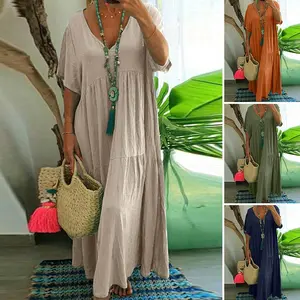 New solid color oversized loose dress beach casual sun dress V-neck loose bohemian wrap dress matilda  mom  red  dress