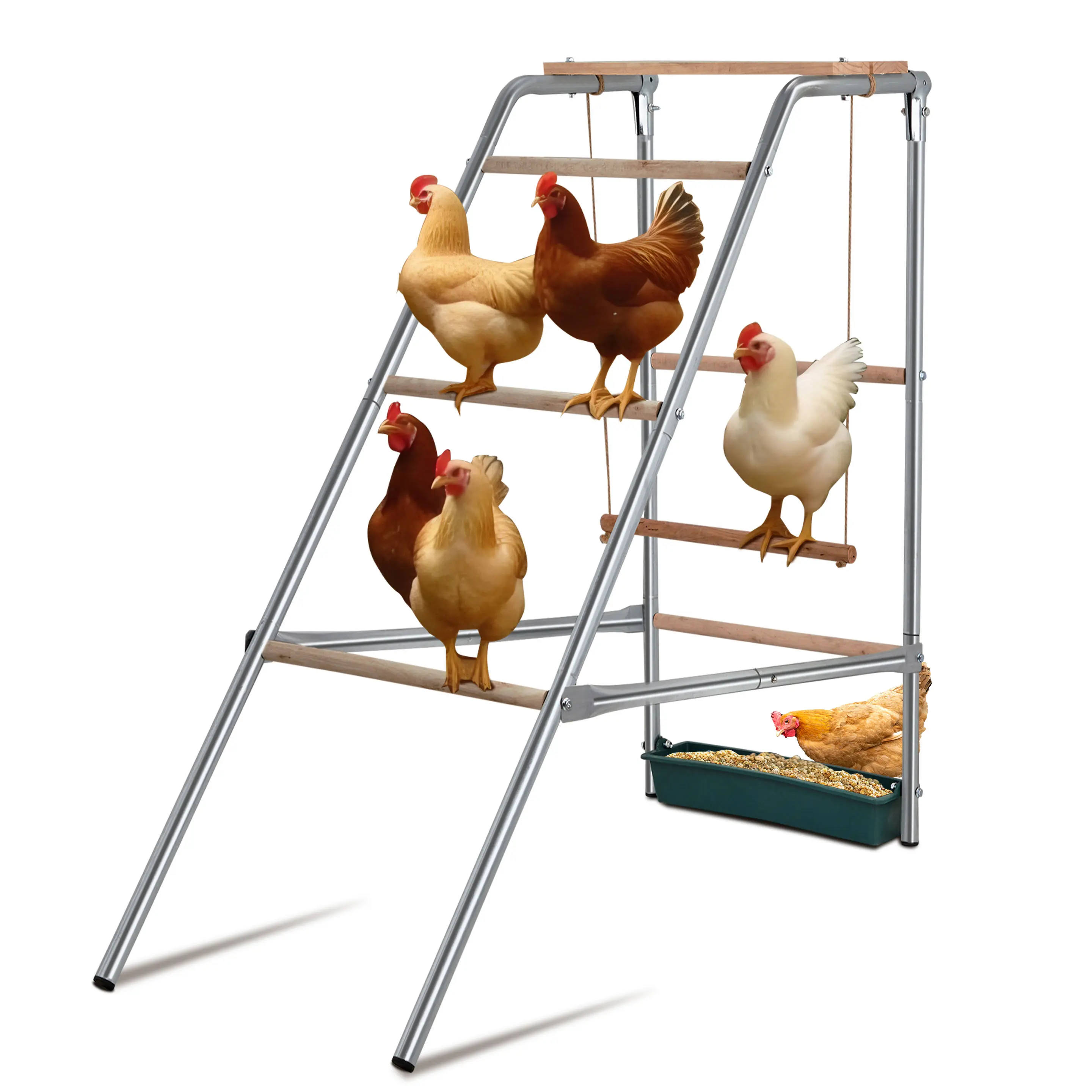 Large Tiered Metallic-Wood Round Chicken Coop Roosting Perch (42Lx19.3Wx39.4H in) - DIY Easy-to-Install Poultry Rest Tool for Beginners, Universal Farm Supply for Chicken,Duck,Goose with Clearly Numbered Parts, Engaging Outdoor Toy