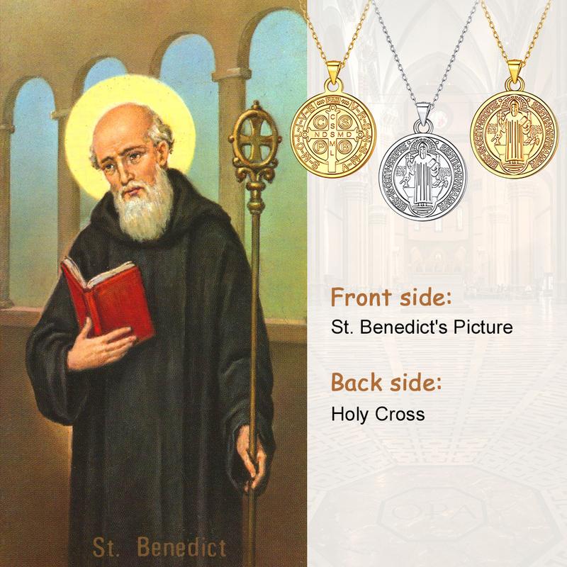 FindChic Saint Benedict Medal Necklace Christian Sacramental Medal Ward off Evil Protection Jewelry Catholic Unisex For Women Men FindChic Saint Benedict Medal Necklace Christian Sacramental Medal Ward off Evil Protection Jewelry Catholic Unisex For Women Men