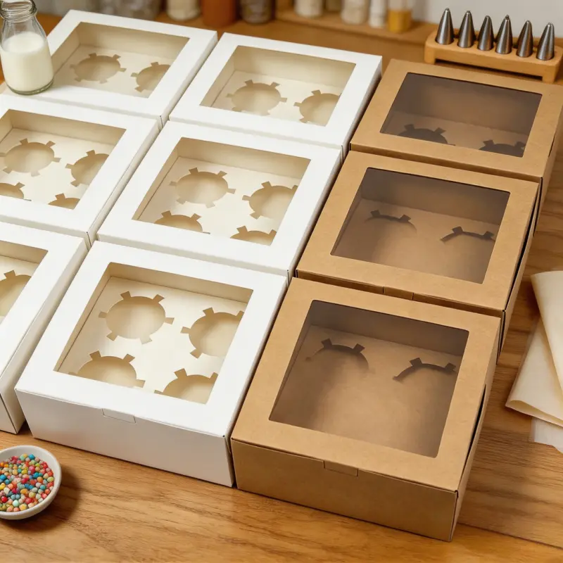 20/15/10/5/1pcs Kraft Paper Cupcake Boxes with Clear Window, 4/6 Count Pastry Muffin Packaging Boxes for Baking Desserts.needoh.paper plates Bakeware