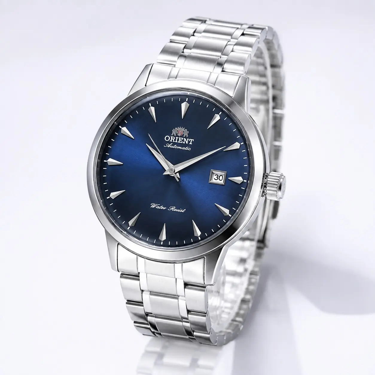 ORIENT Men Automatic Mechanical Watch, Minimal Index Dial with Date Display, 30M Waterproof, Stainless Steel Bracelet Dress Wristwatch. Great for business & daily wear, timeless casual timepiece, premium gift for gentlemen.