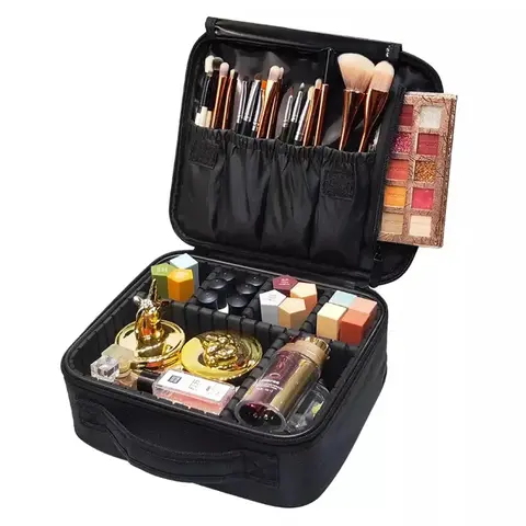 Modern Portable Makeup Bag Set - 10.4x9x4 Inches EVA Plastic, 6 Padded Adjustable EVA Dividers, Multiple Pockets, Hand Strap for Cosmetics, Brushes, Toiletries | Birthday Gift, Travel Cosmetic Bags Organizer