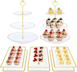 8PCS Plastic Cupcake Stands with Gold Rim, Dessert Display Stands Set for Wedding Birthday Party Baby ShowerTea Party