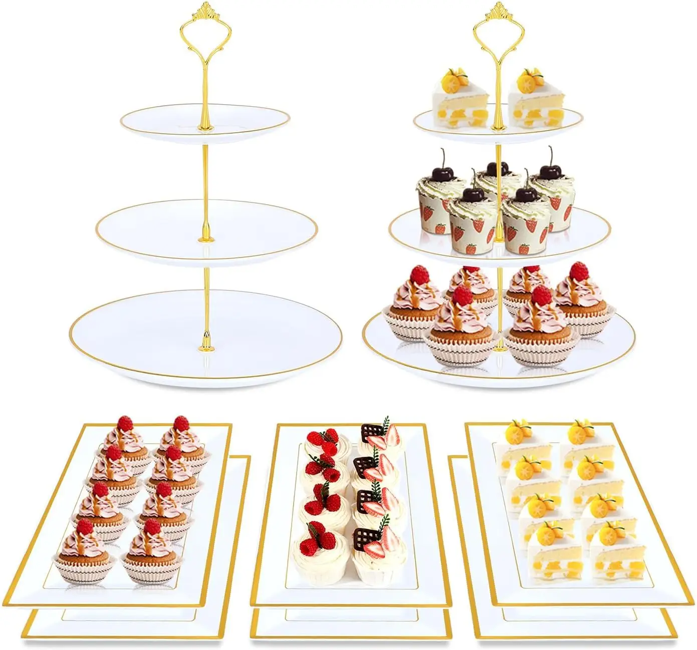8PCS Plastic Cupcake Stands with Gold Rim, Dessert Display Stands Set for Wedding Birthday Party Baby ShowerTea Party
