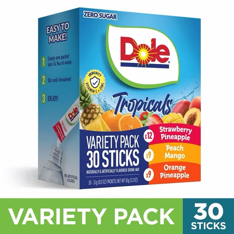 Dole Sugar-Free Powder Drink Mix Variety Pack, 30-Count