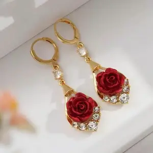 Rose Drop Earrings  Sparkling Mesh Flower Design, Chic Statement Jewelry Fashion Earrings for Women